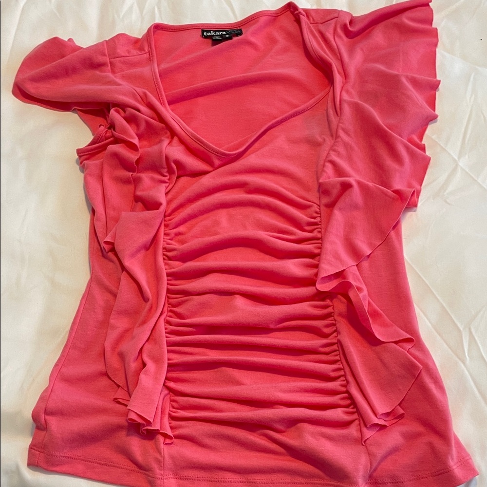 Tahari Coral Ruffled Top